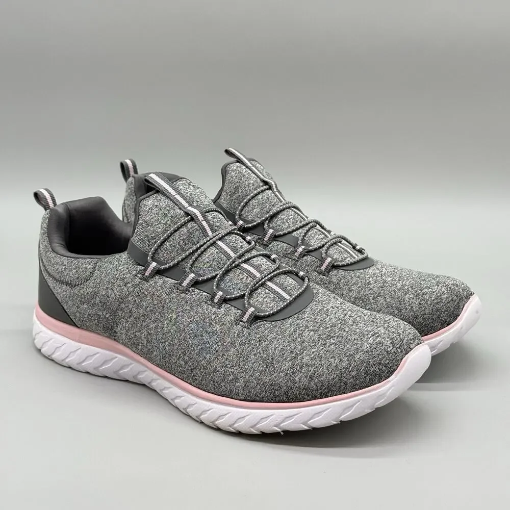 Athletic Works Women’s Comfort Fit Memory Foam Slip On Sneakers Gray Pink Sz 12W